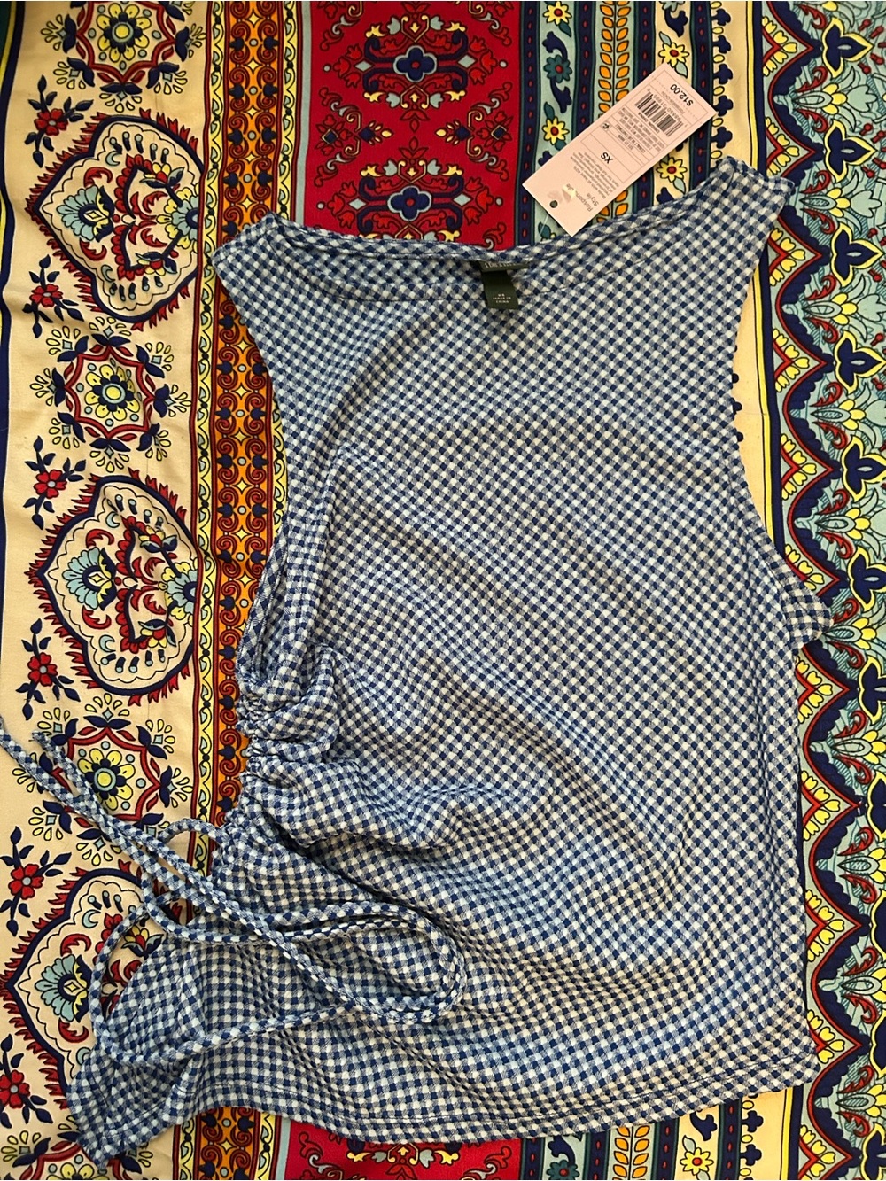wild fable Blue and White Gingham Tie-Detail Tank